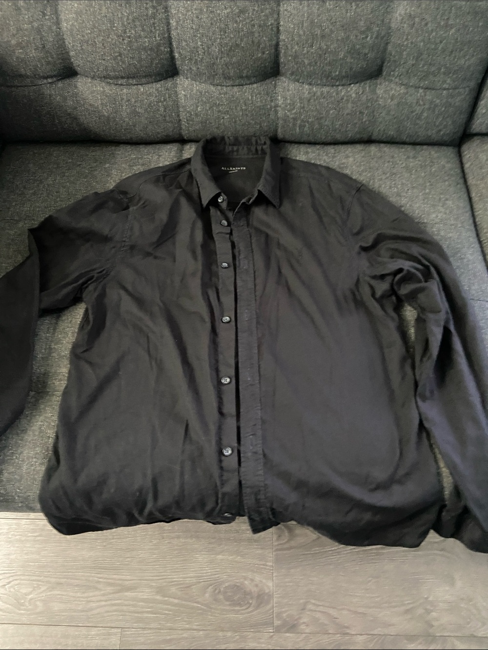 All Saints Men's Black Lightweight Button-Up Shirt